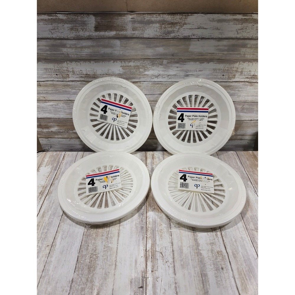 Set of 16 White Plastic Paper Plate Holders 9 Inch Reusable BBQ Picnic USA Made